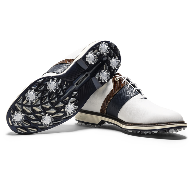 footjoy classics dress shoes FootJoy Men's Premiere Series - Packard LX Golf Shoes Previous Season Style White/Navy/Chestnut