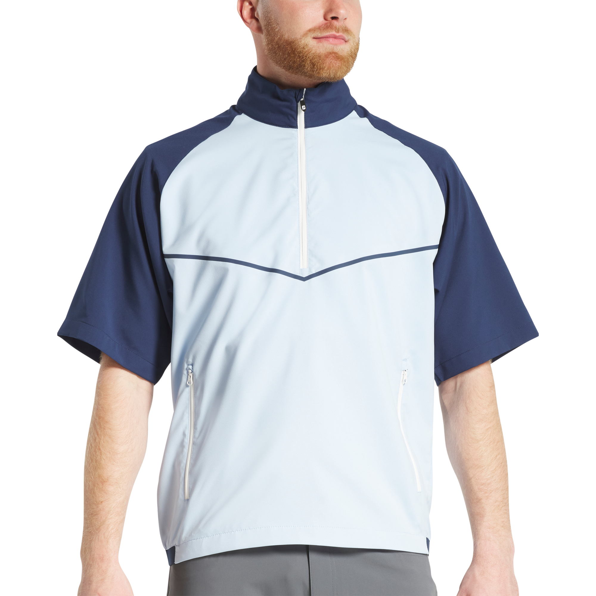 FootJoy Men's Zephyr Short Sleeve Windshirt Navy/Light Blue - Size: Large