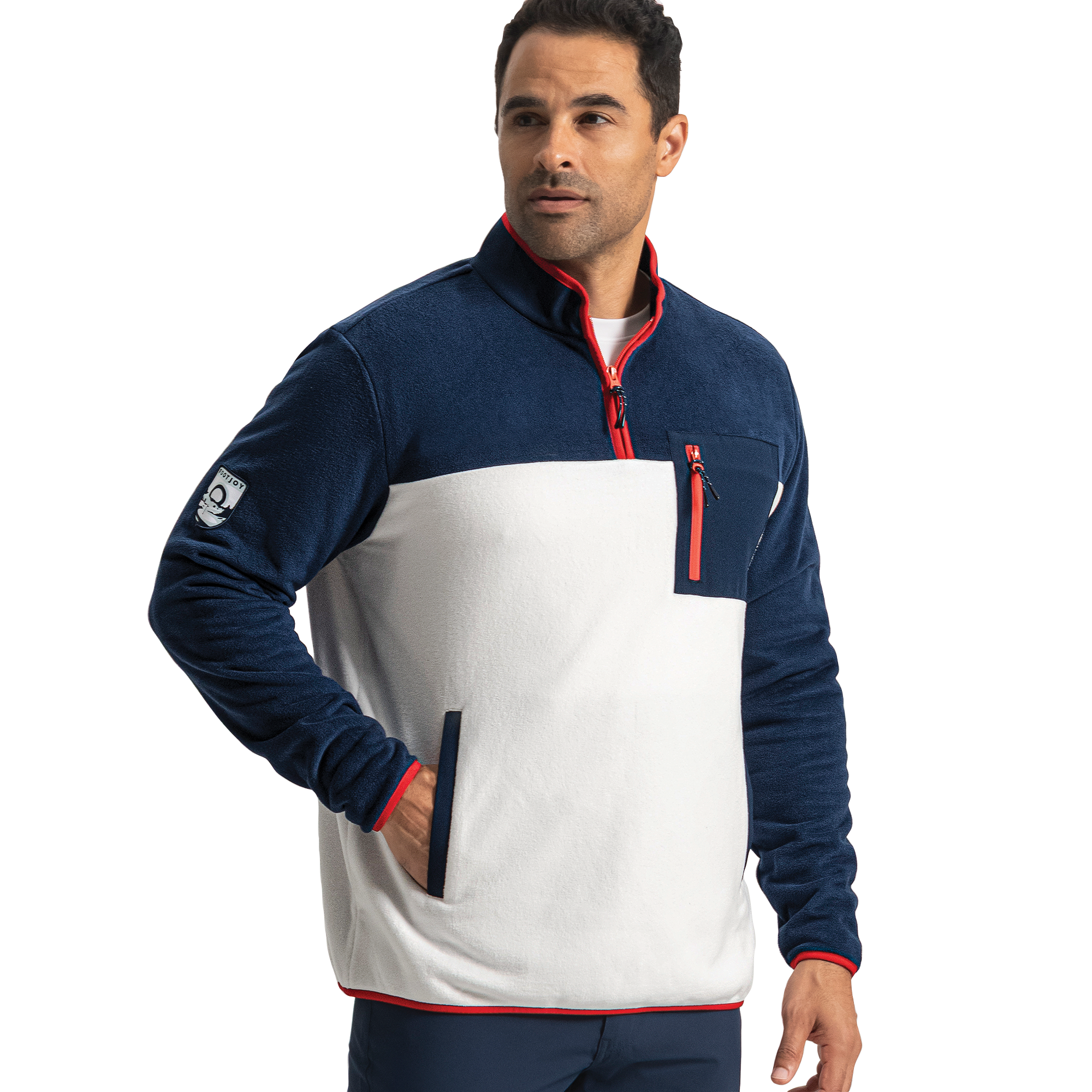 FootJoy Men's Après Tee Polar Fleece Golf Shoes Previous Season Style Navy/Off-White/Flame - Size: 2XL