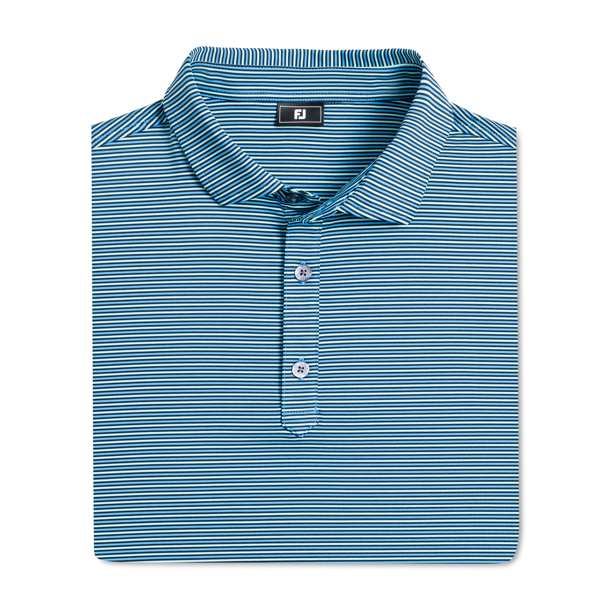 FootJoy Men's Smooth Stripe TourLisle Shirt Navy/Mint/Blue - Size: 2XL