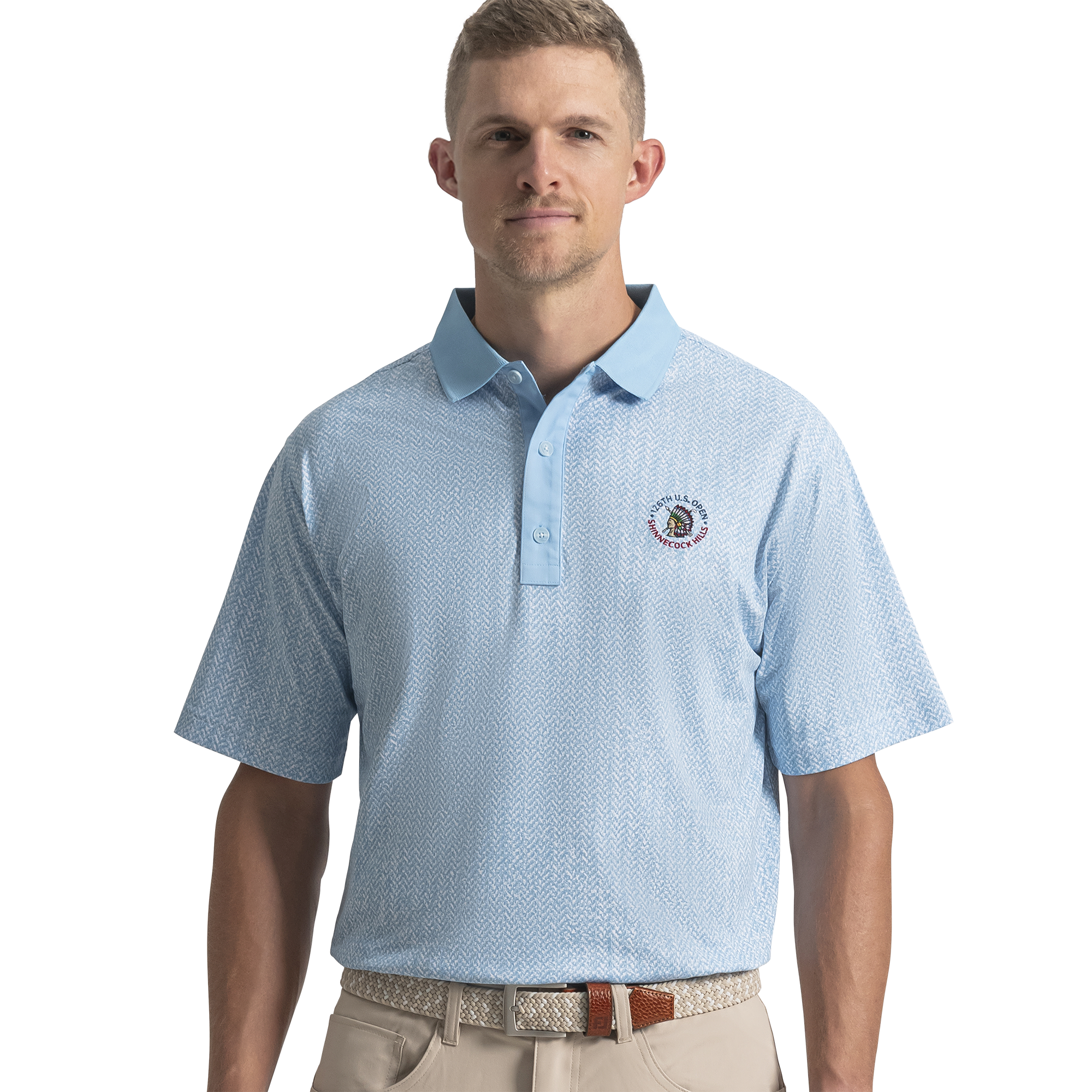 FootJoy Men's 2026 U.S. Open Herringbone Pique Shirt Previous Season Style Light Blue - Size: 2XL