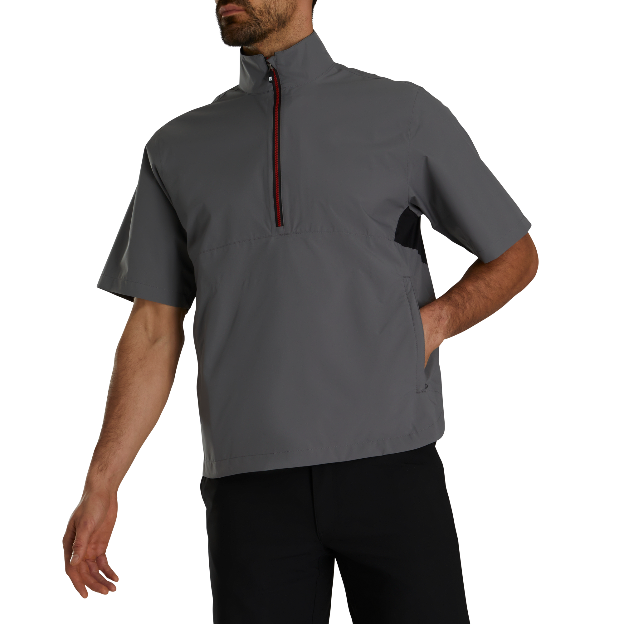 FootJoy Men's HydroLite X Short Sleeve Golf Rain Shirt, Medium, Charcoal/Black Gray