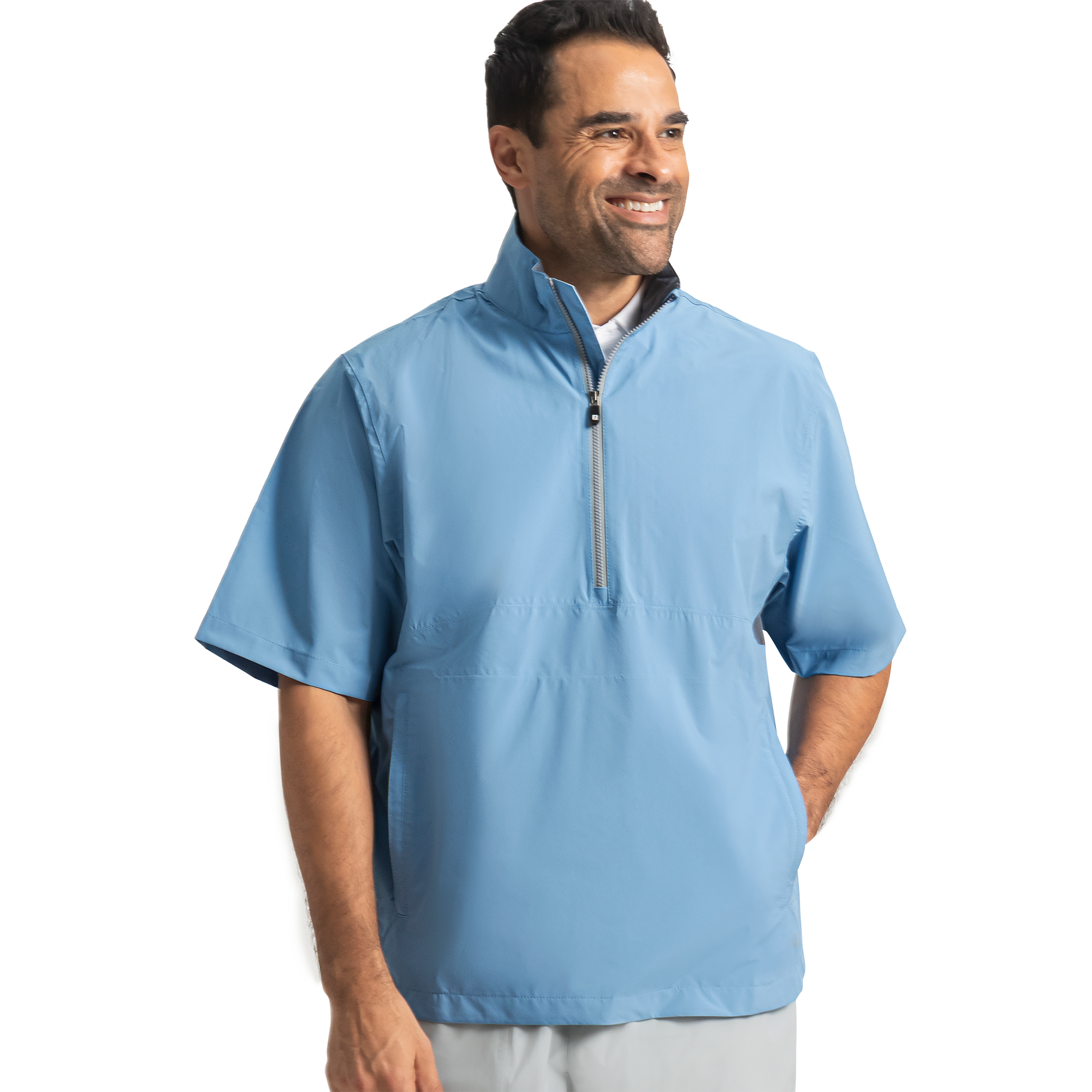 FootJoy Men's HydroLite X Short Sleeve Rain Shirt Coastal Blue/Graphite - Size: Small