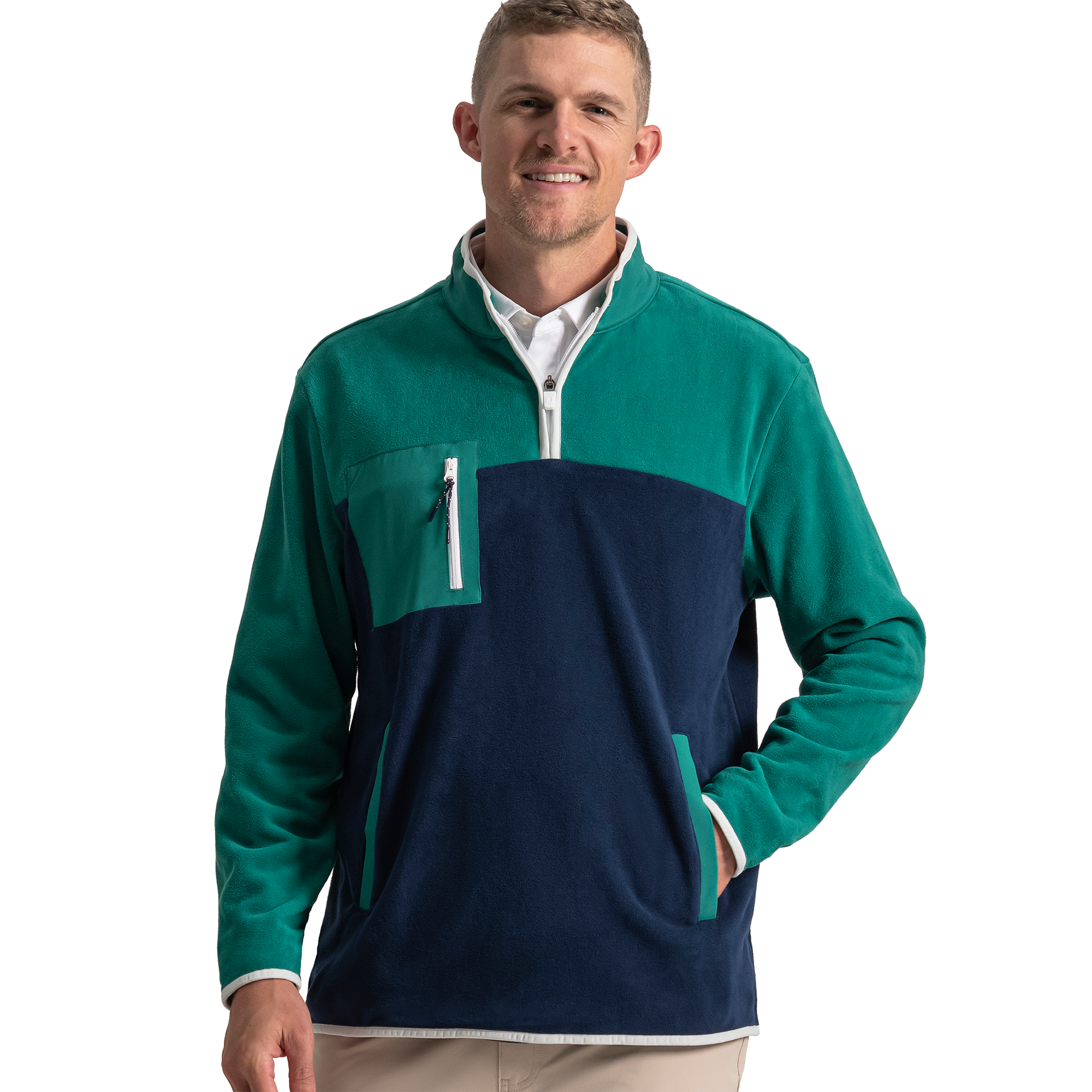 FootJoy Men's Polar Fleece Sweater Navy/Field Green - Size: 3XL