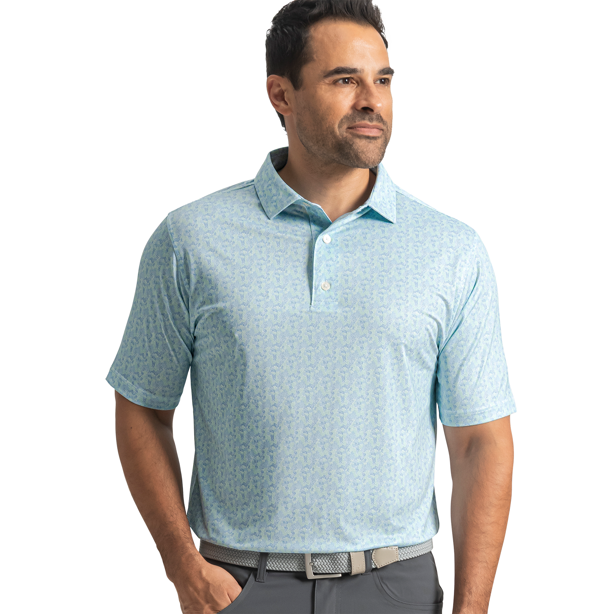FootJoy Men's Dot Terrain Lisle Shirt Previous Season Style Blue Reef - Size: Large