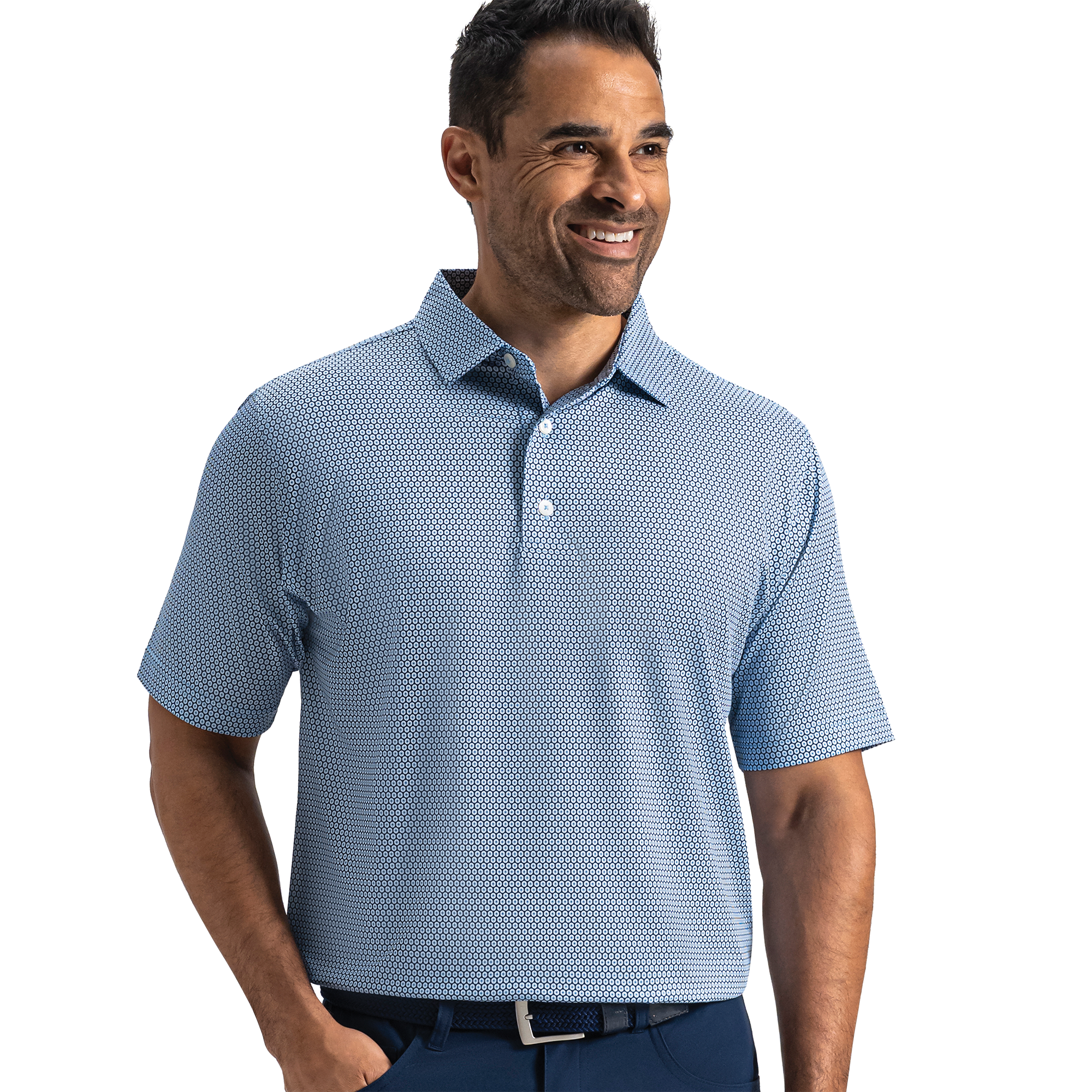 FootJoy Men's Stellar TourLisle Shirt Navy/White/Blue - Size: Small