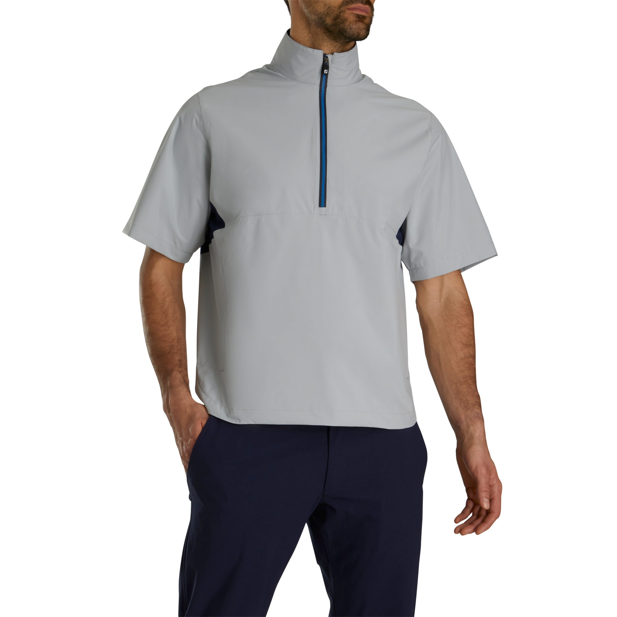 FootJoy Men's HydroLite X Short Sleeve Rain Shirt Grey/Navy - Size: Large
