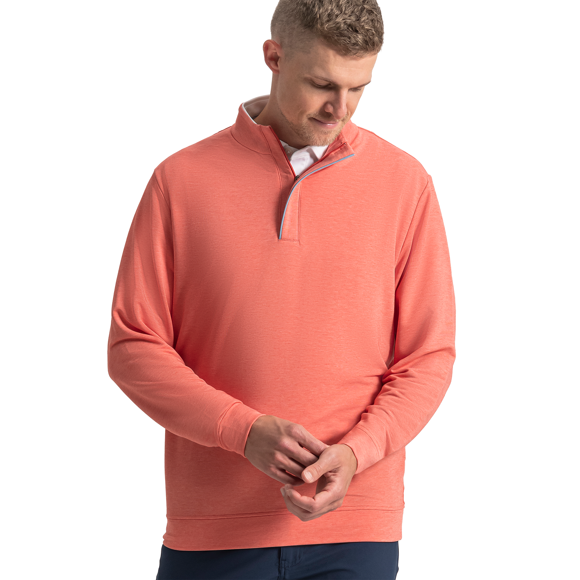 FootJoy Men's Hidden Placket Mid-Layer Shirt Previous Season Style Nantucket Red/Chambray - Size: Small