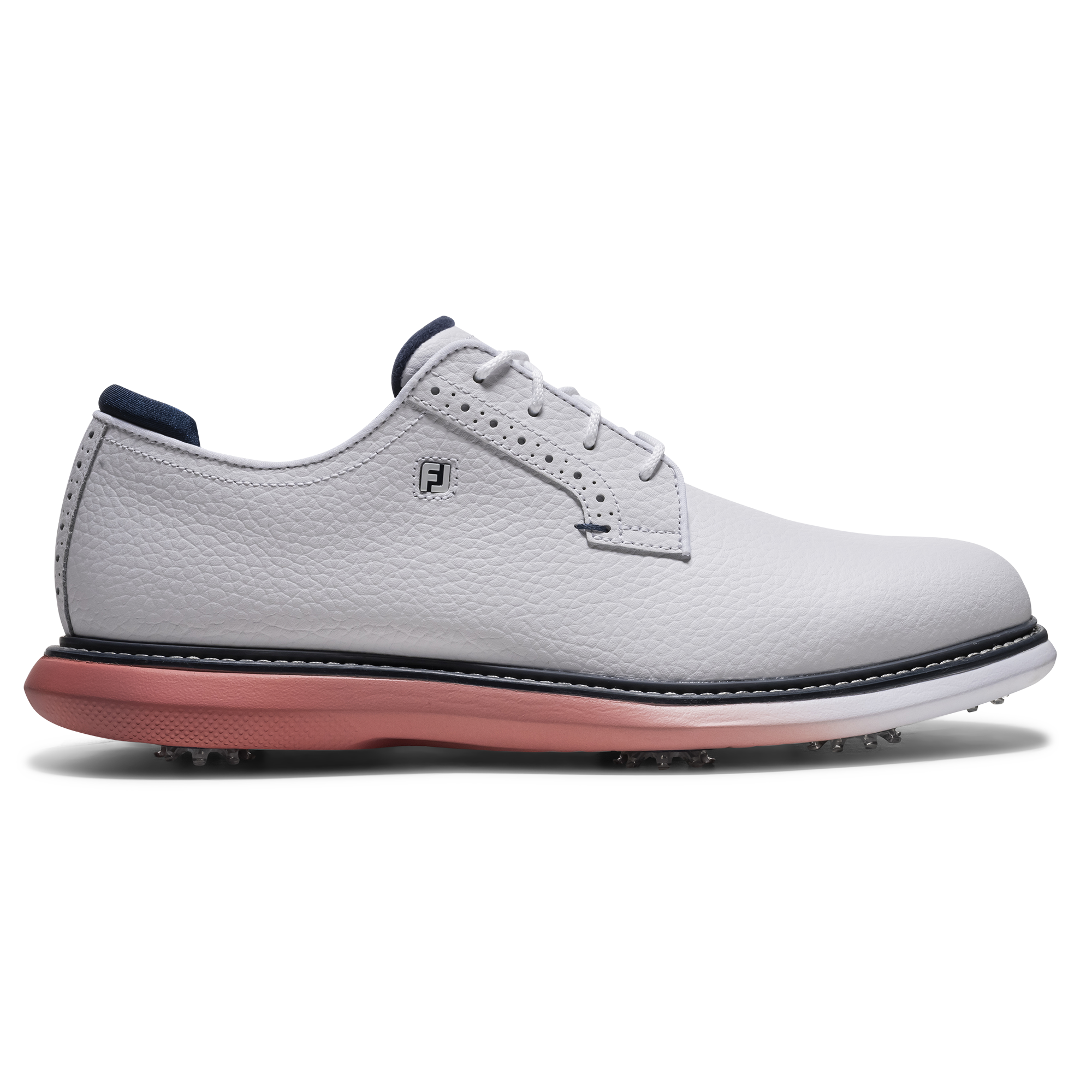 FootJoy Men's Traditions Cleated Golf Shoes, 13 W, White/Nantucket Red/Navy