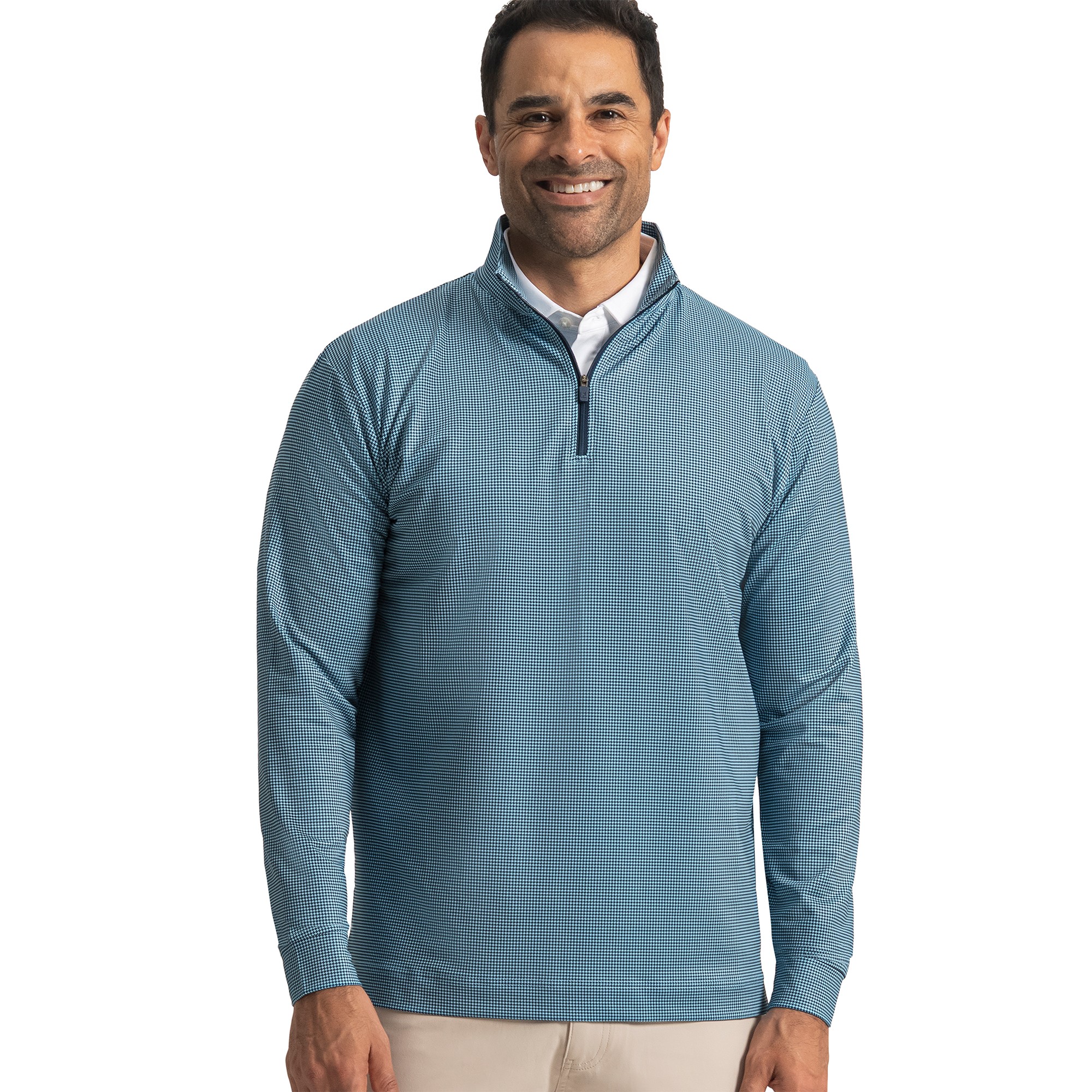 FootJoy Men's Houndstooth Geo Mid-Layer Shirt Navy/Light Blue - Size: Medium