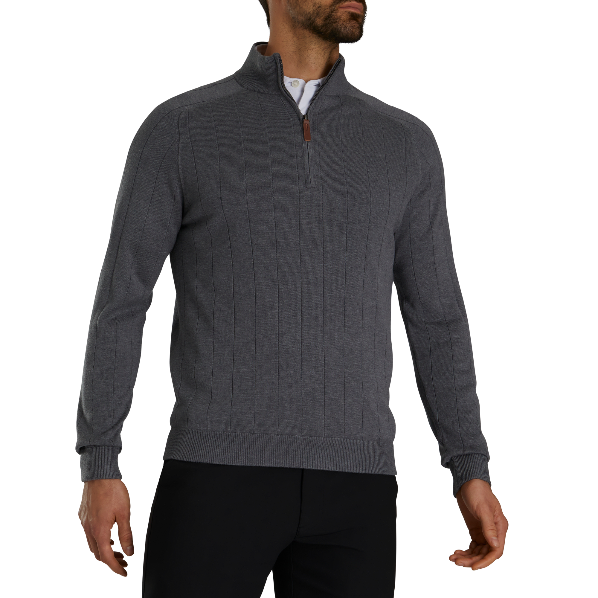 FootJoy Men's Drop Needle Lined Sweater Heather Charcoal - Size: Medium