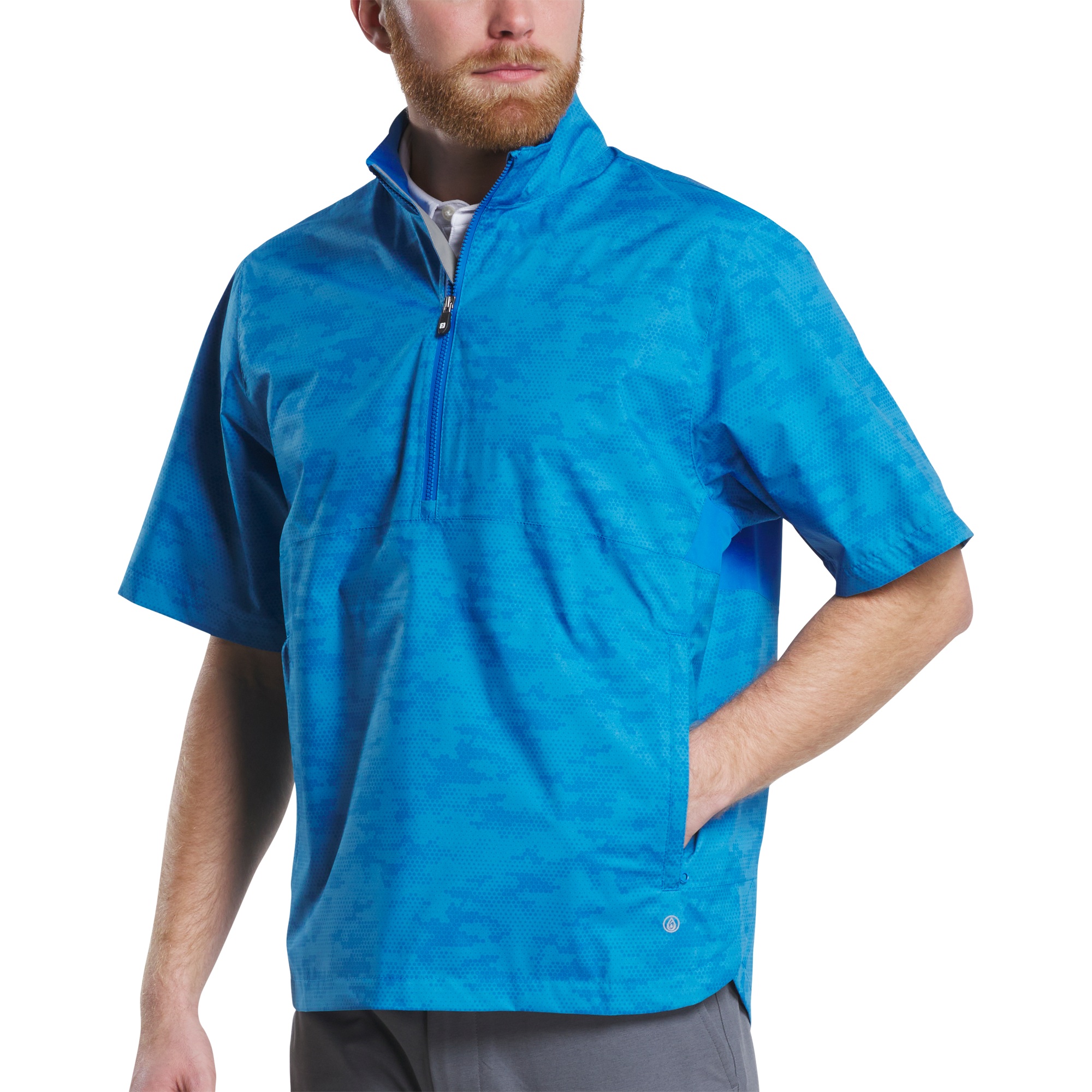 FootJoy Men's HydroLite X Short Sleeve Rain Shirt Blue Camo - Size: Medium