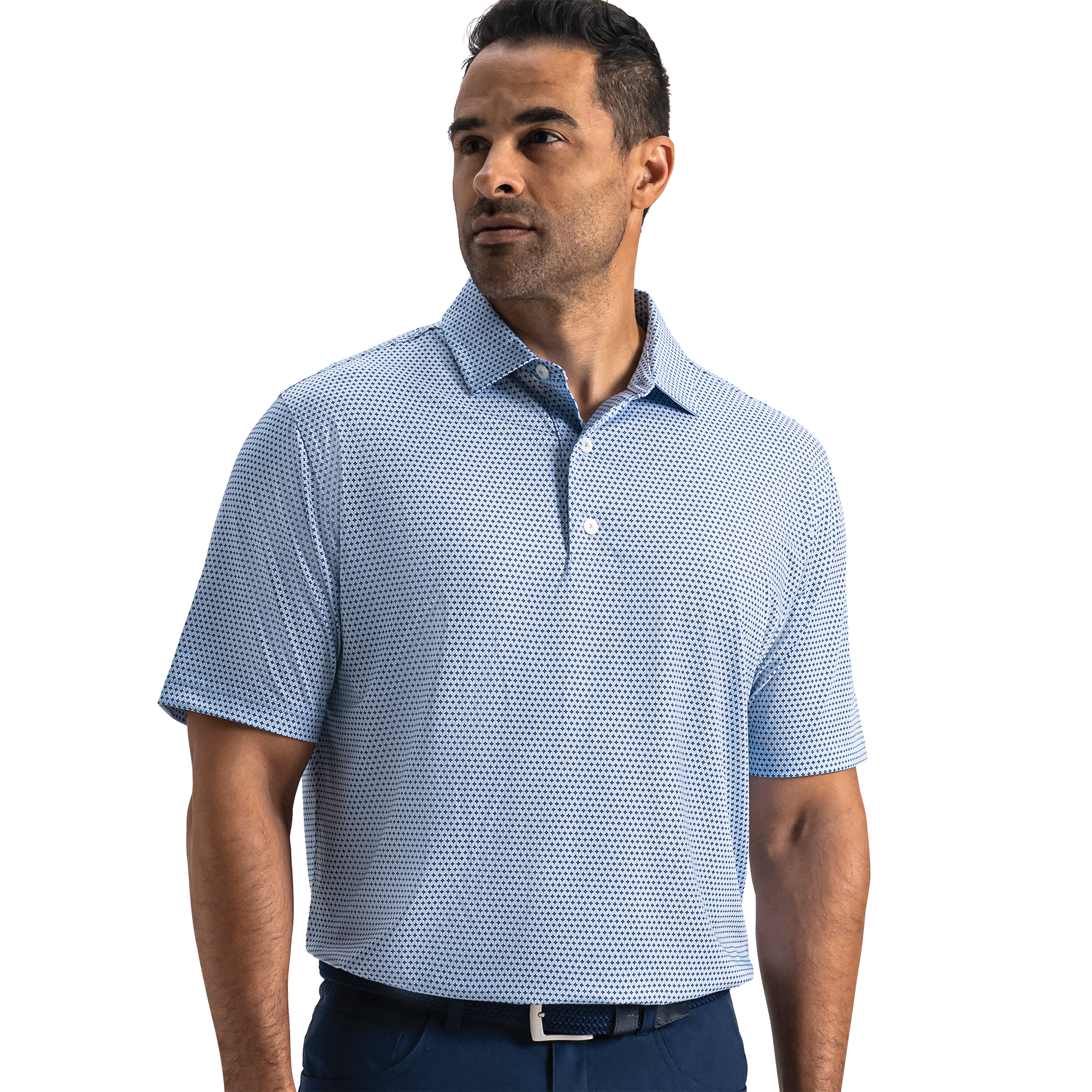 FootJoy Men's Stellar TourLisle Shirt Sky/White/Navy - Size: Large