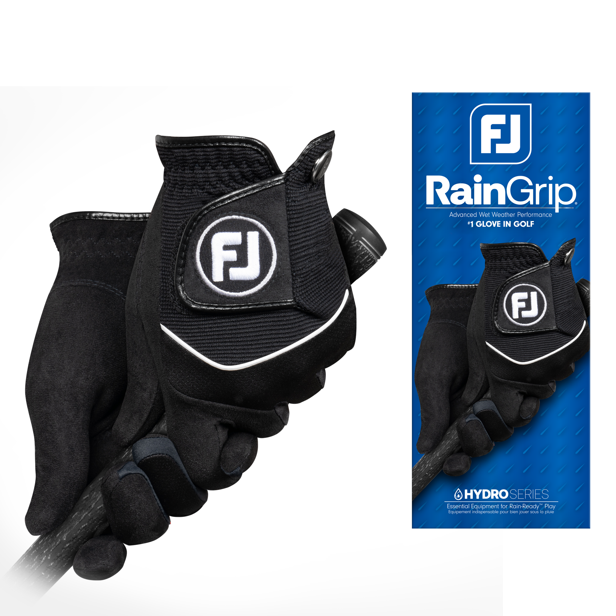 FootJoy Men's RainGrip Pair Golf Gloves Black - Size: Medium