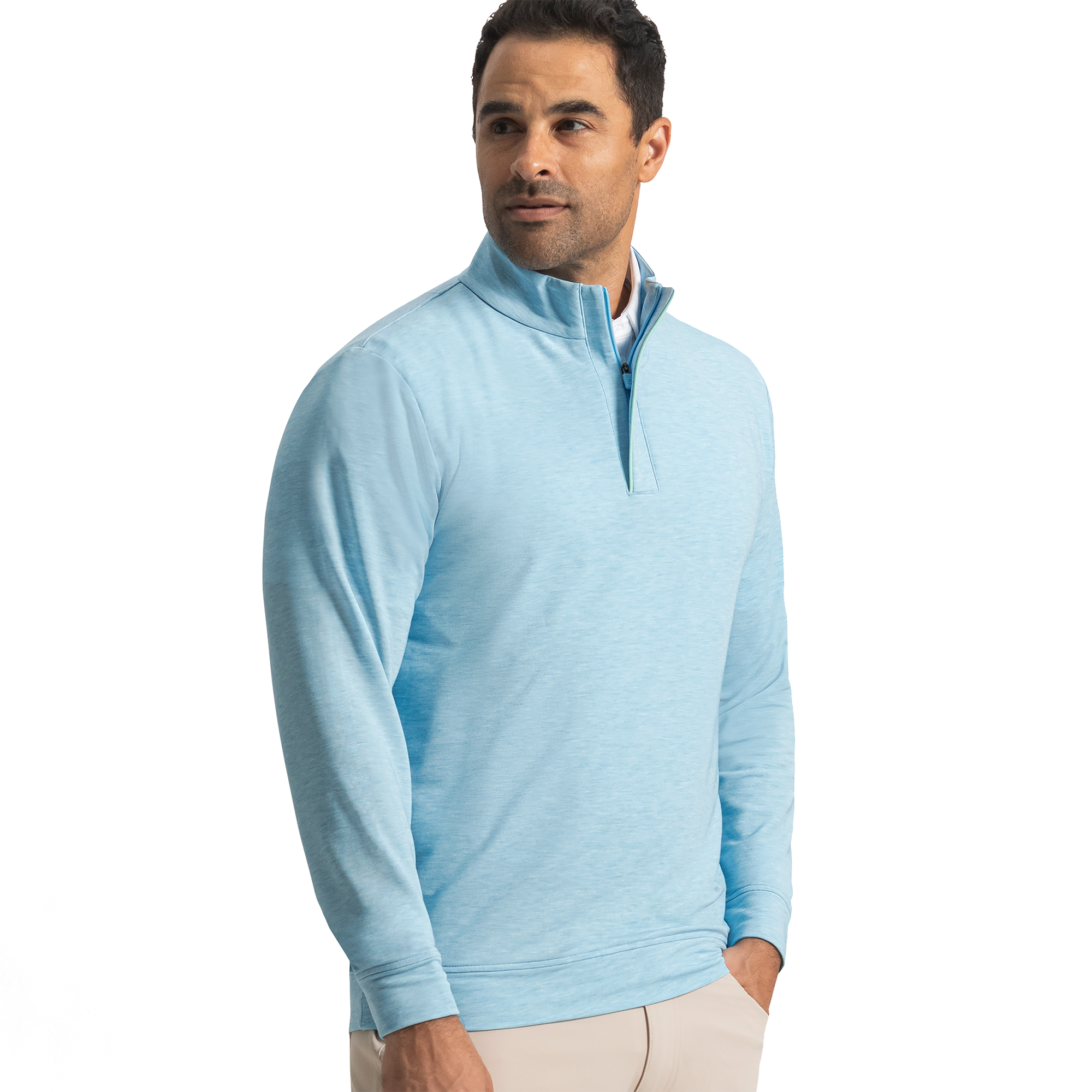 FootJoy Men's Hidden Placket Mid-Layer Shirt Previous Season Style Heather Blue Reef/Sea Glass - Size: Large