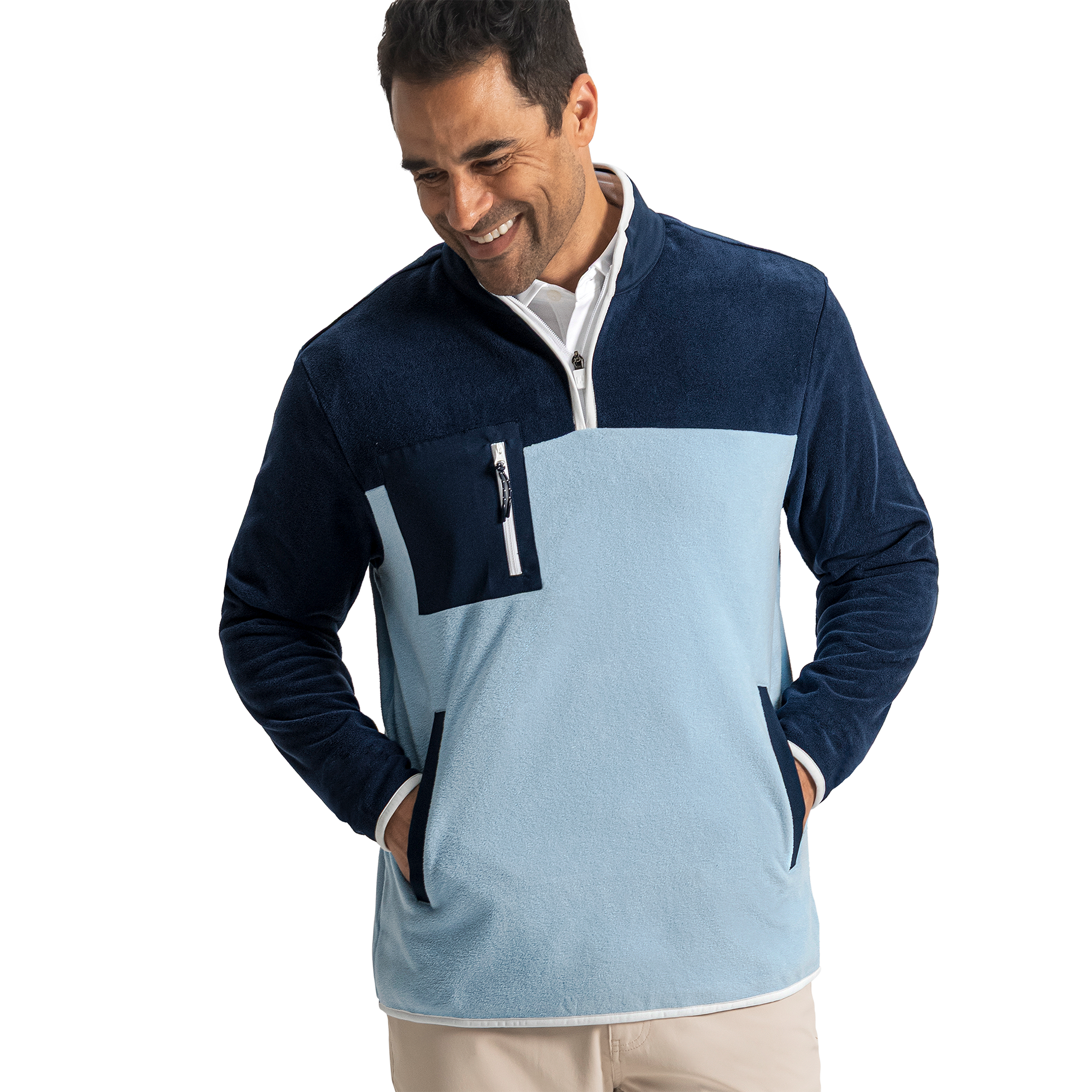 FootJoy Men's Polar Fleece Sweater Navy/Light Blue - Size: Medium