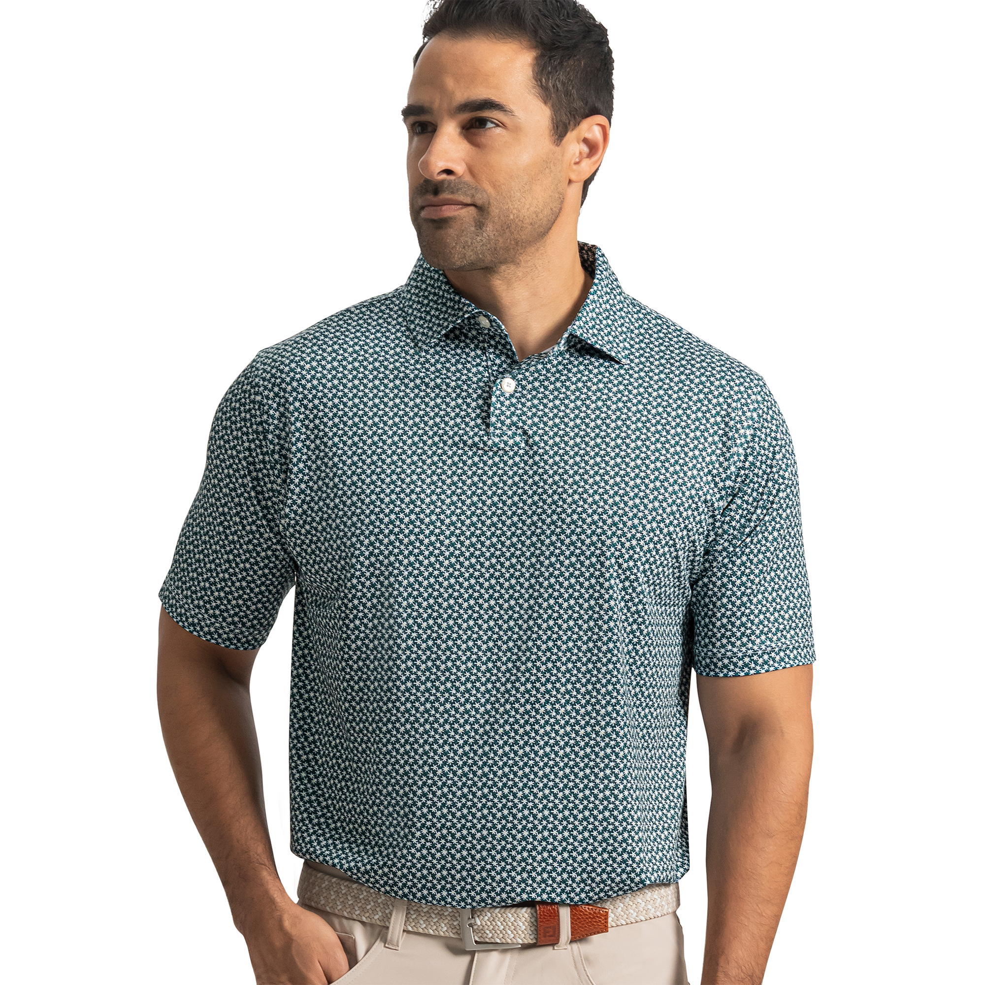 FootJoy Men's Floral Mark Lisle Shirt Previous Season Style Emerald Print/Navy/White - Size: 2XL