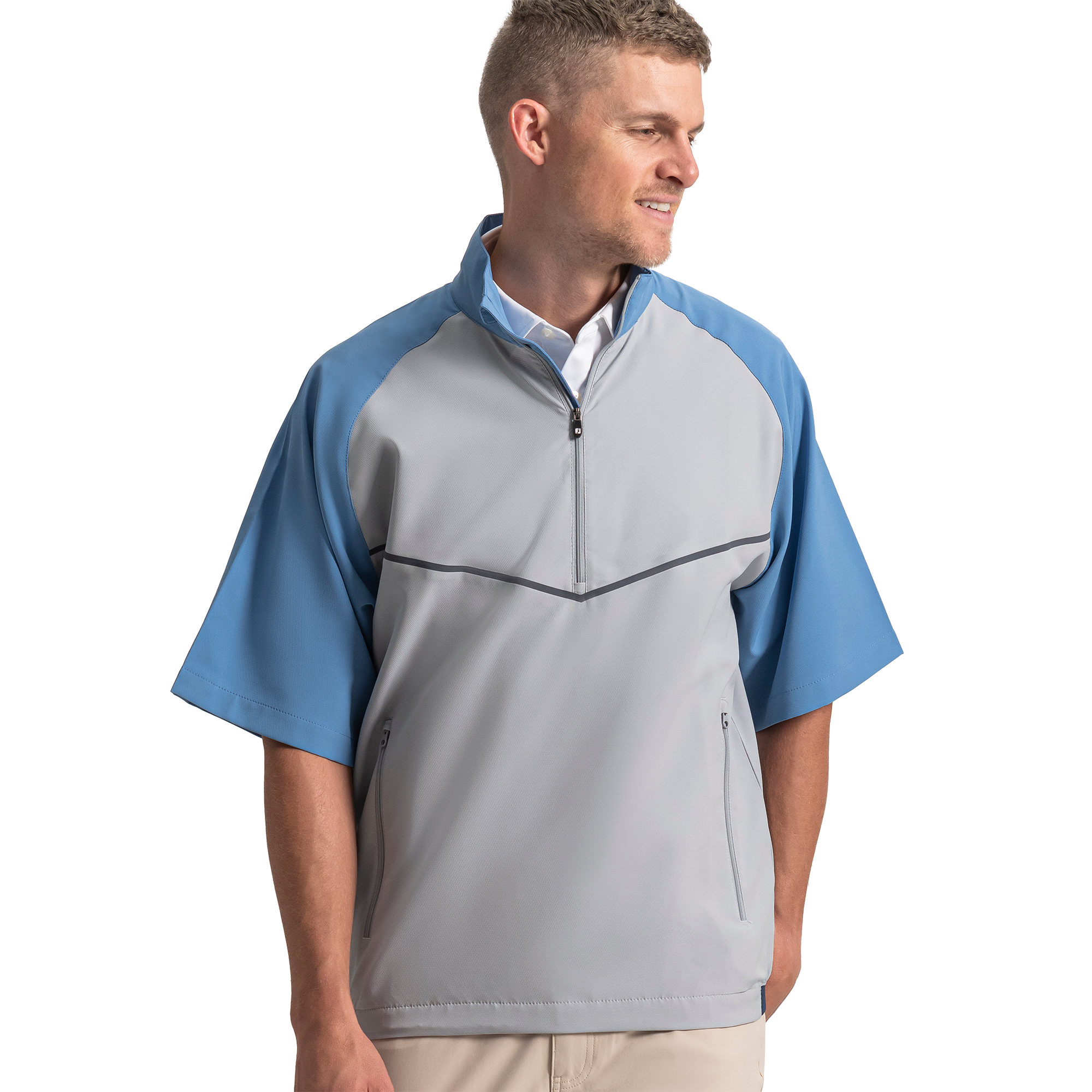 FootJoy Men's Zephyr Short Sleeve Windshirt Coastal Blue/Grey - Size: Large