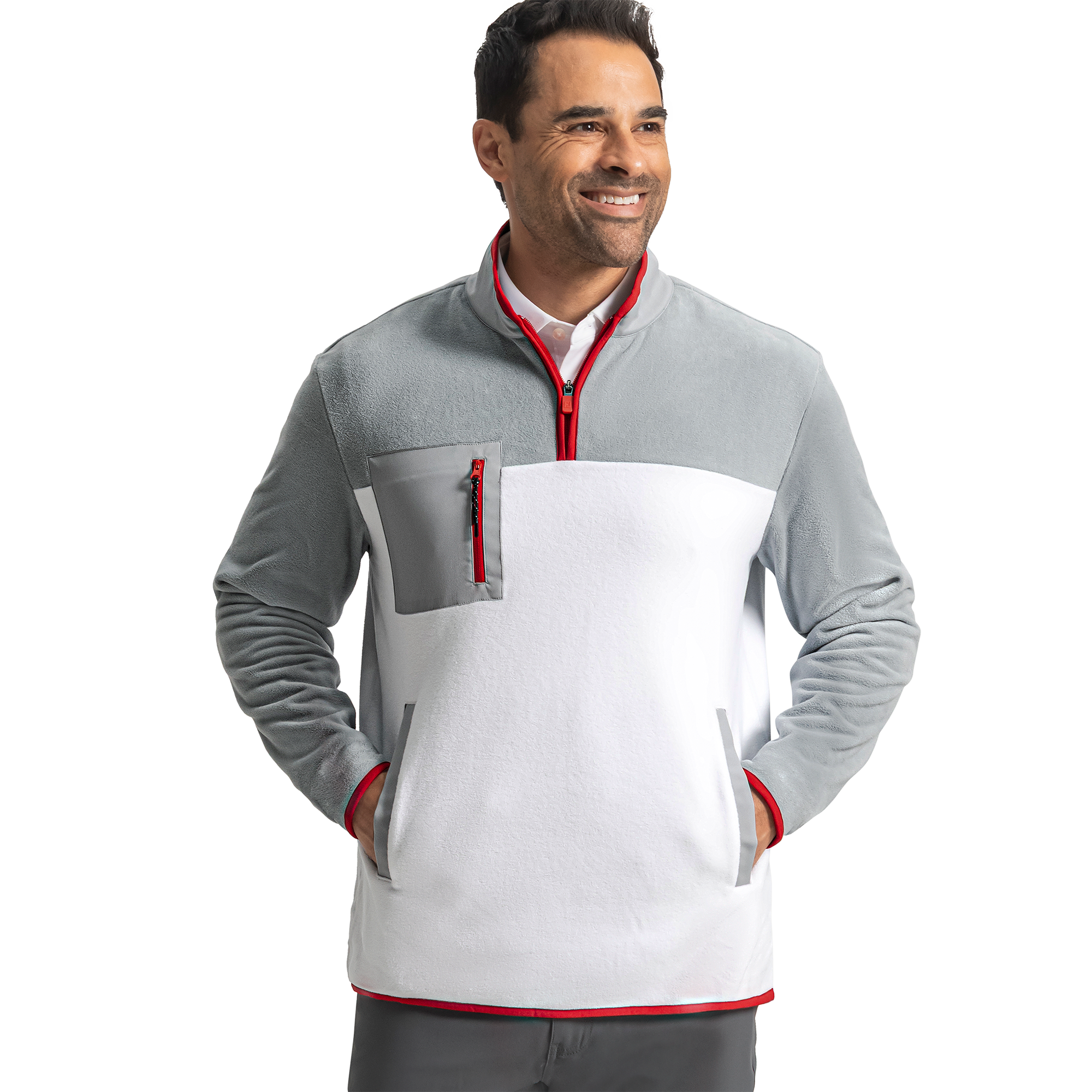 FootJoy Men's Polar Fleece Sweater White/Grey - Size: Small