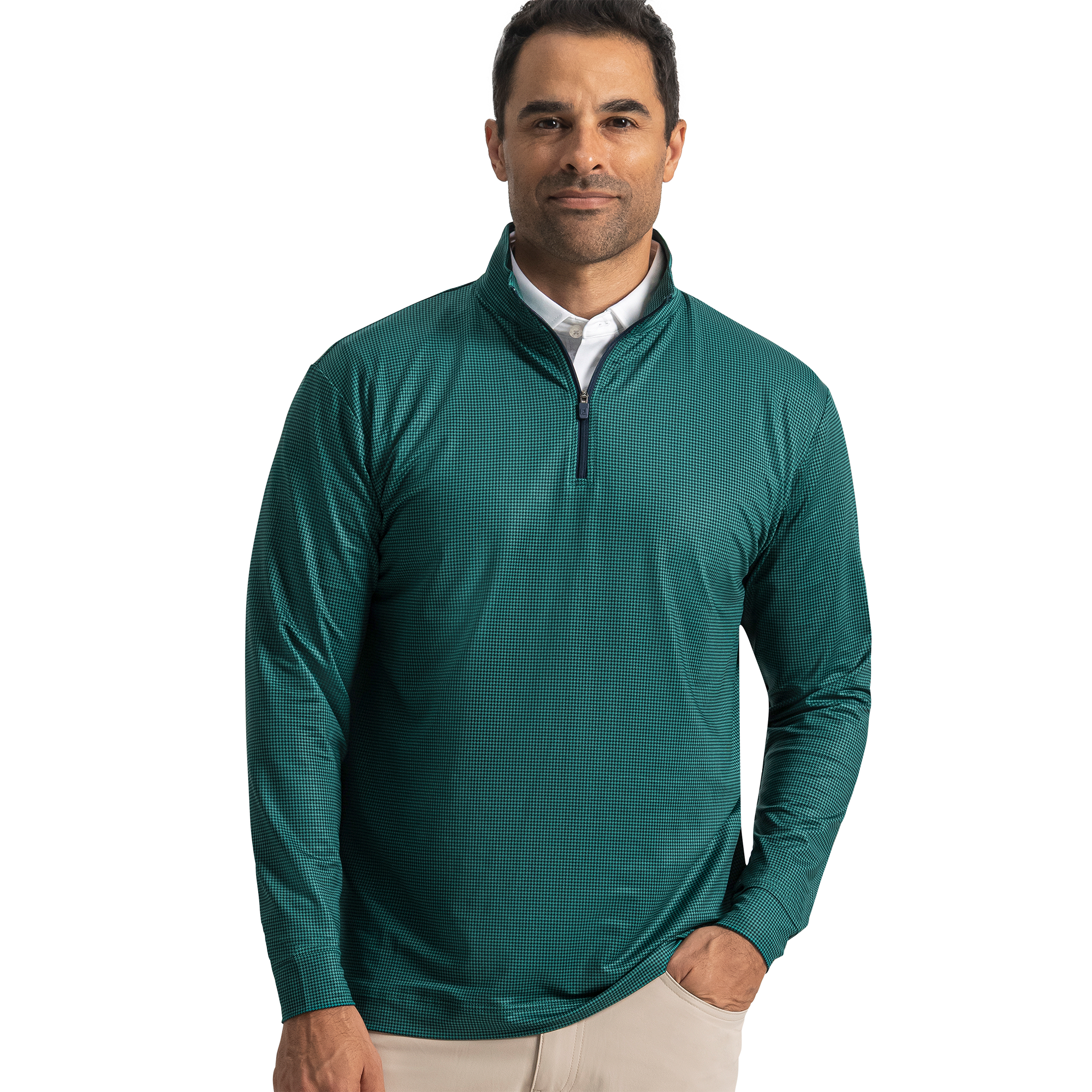 FootJoy Men's Houndstooth Geo Mid-Layer Shirt Navy/Field Green - Size: Medium