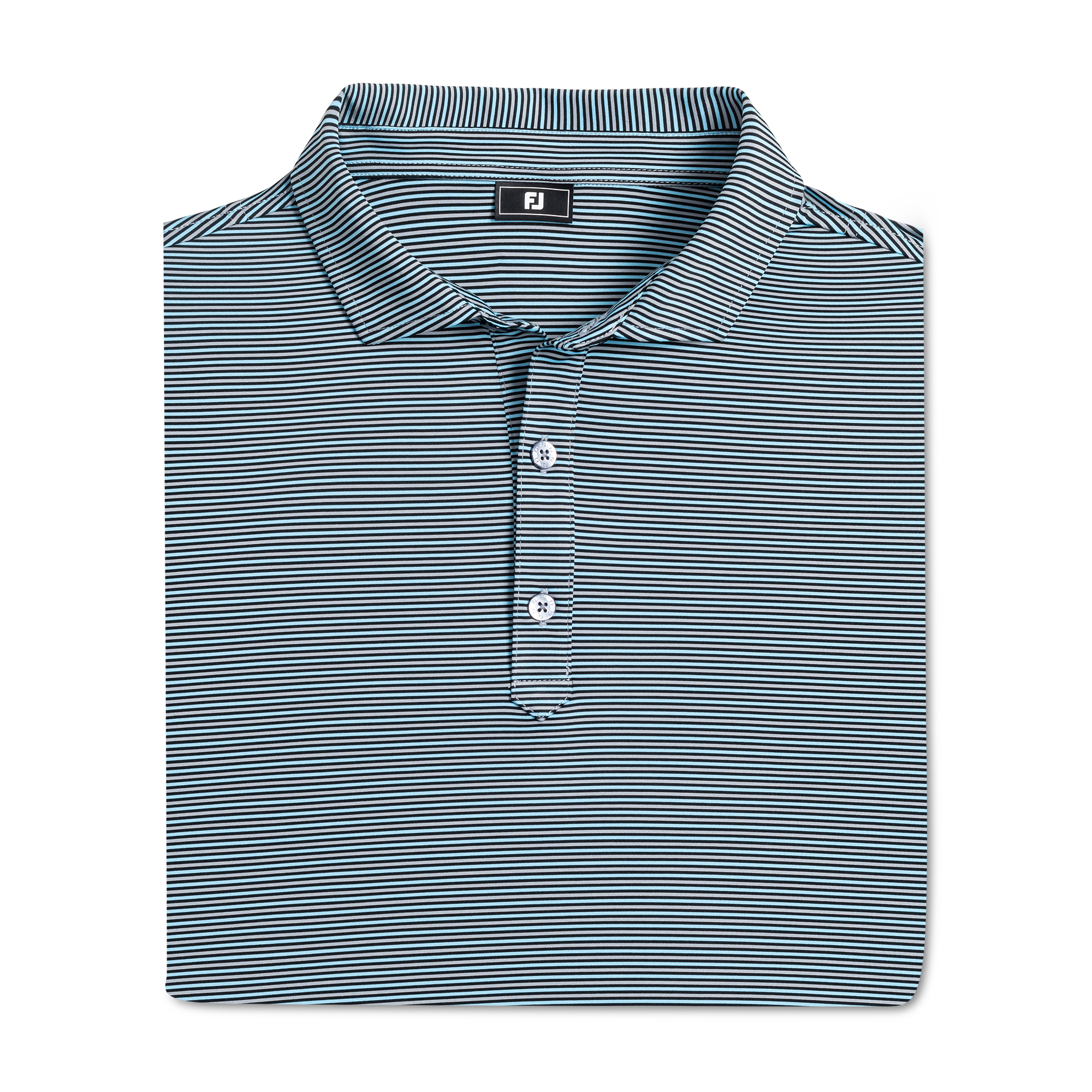 FootJoy Men's Smooth Stripe TourLisle Shirt Black/Grey/Light Blue - Size: 2XL