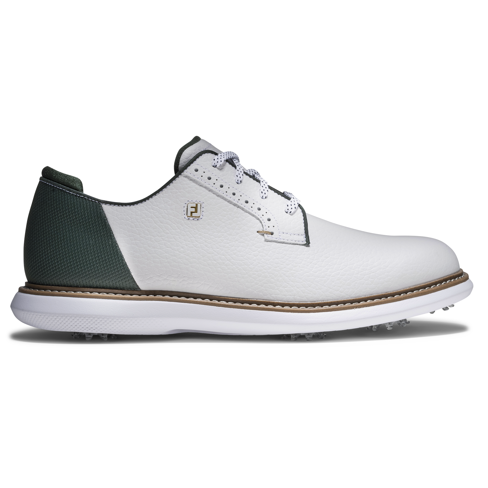 FootJoy Men's Traditions Diamond Grid - Blucher Golf Shoes White/Pinegrove/Tan - Size: 11.5