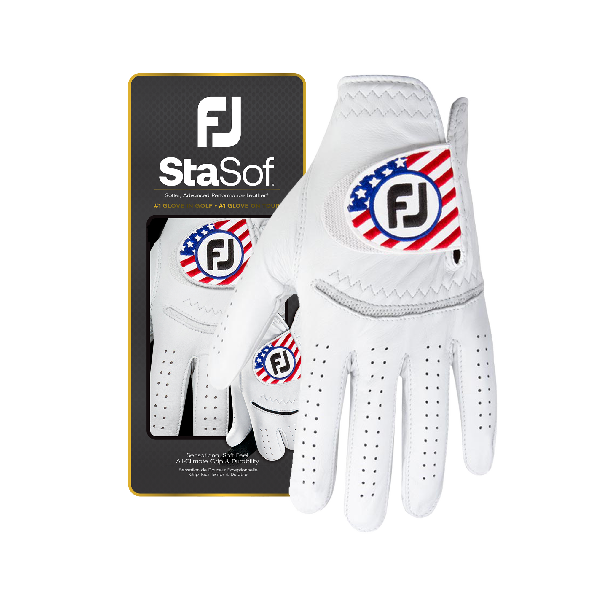 FootJoy Men's StaSof Flag Golf Glove White - Size: Medium